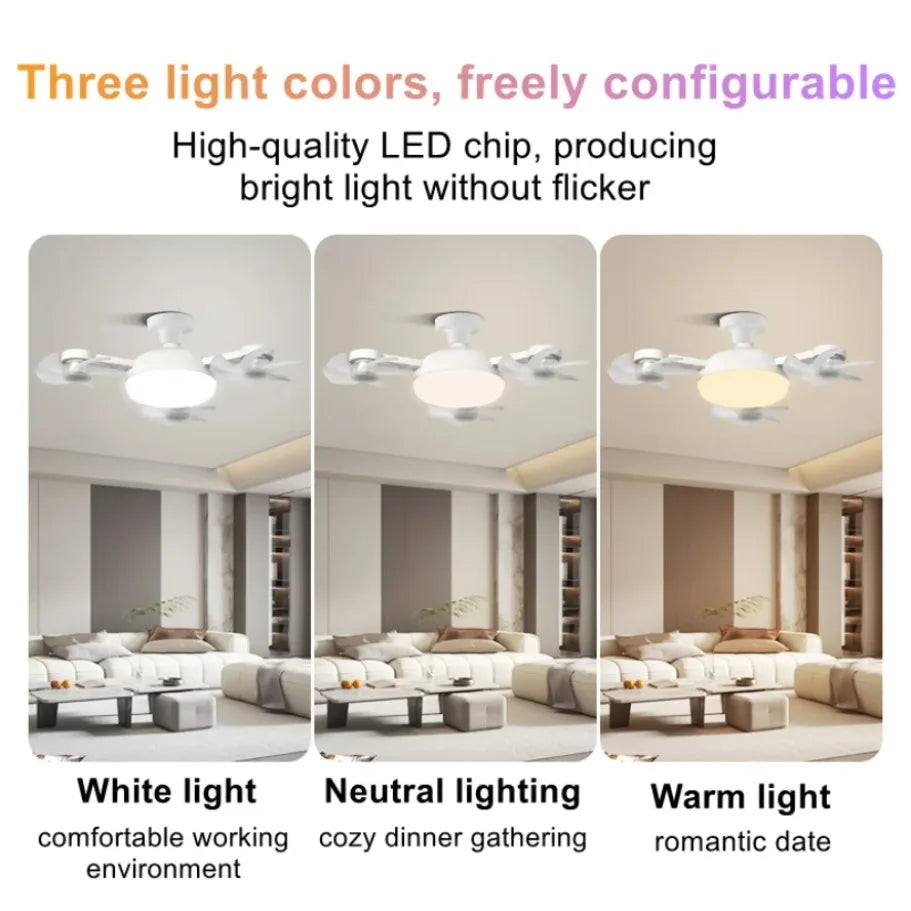 E27 3/4 Head 2-in-1 Ceiling Fan Light Drone Design Fan Lighting Bulb with Remote Control AC85-265V for Home Restaurant Bedroom